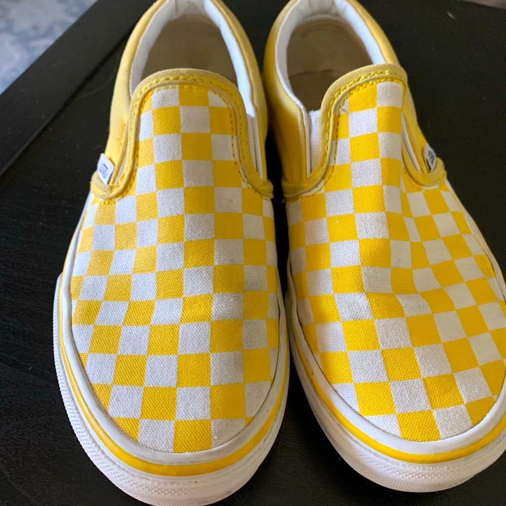 Vans, yellow checkerboard, little kids size 1.5.